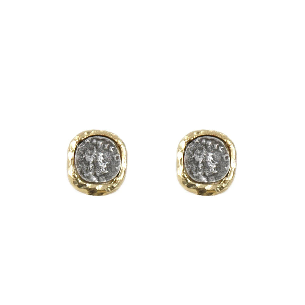 Vintage Silver Pavia Coin & Frame Stud Earrings