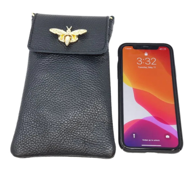 LEATHER CELLPHONE BEE CROSSBODY