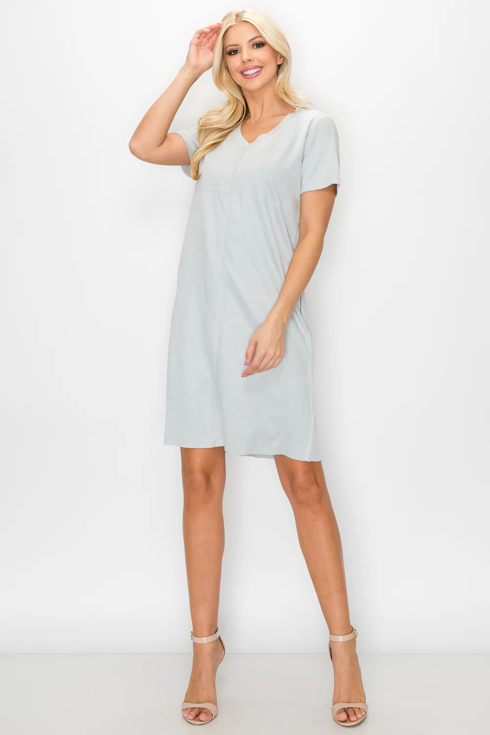 Audrey Suede 60s Shift Dress V Neck